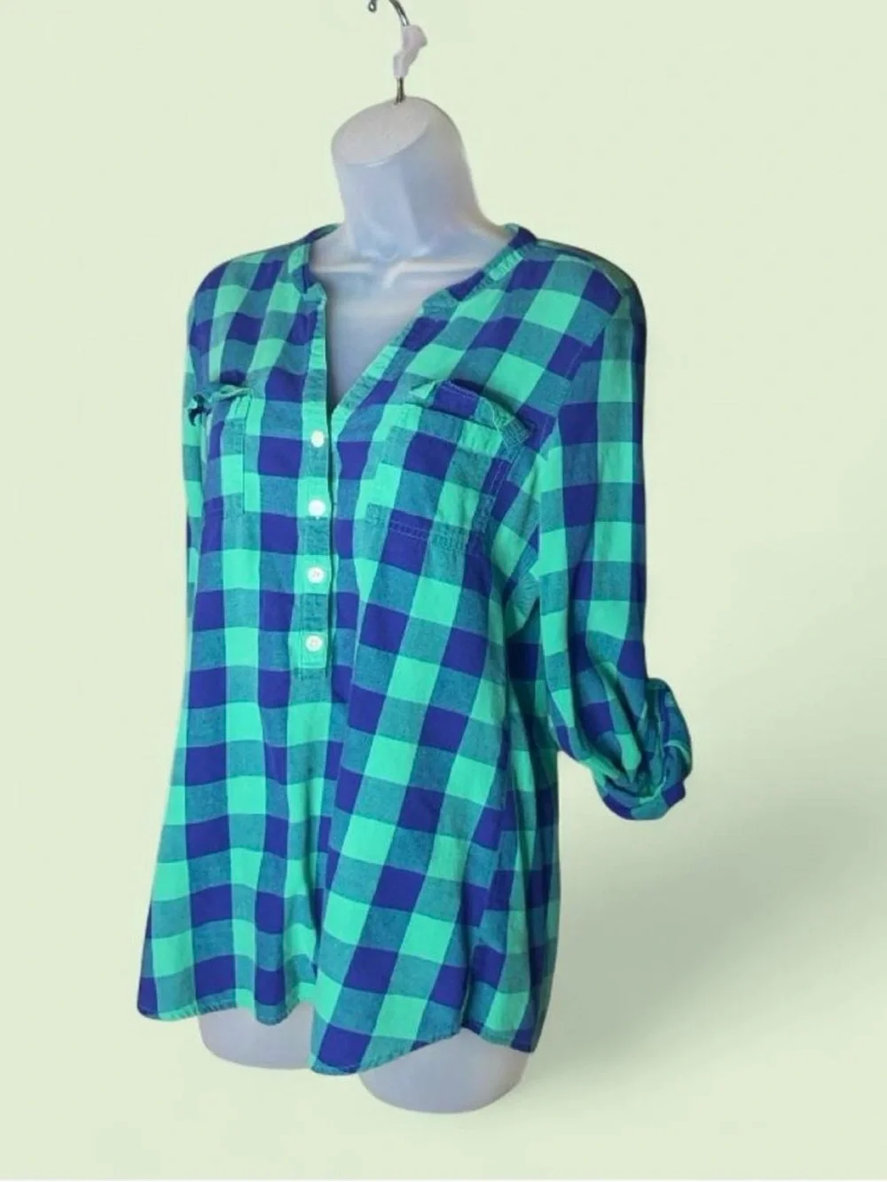 Upcycled Old Navy Fitted Plaid 'Let the Shenanigans Begin' Top Small